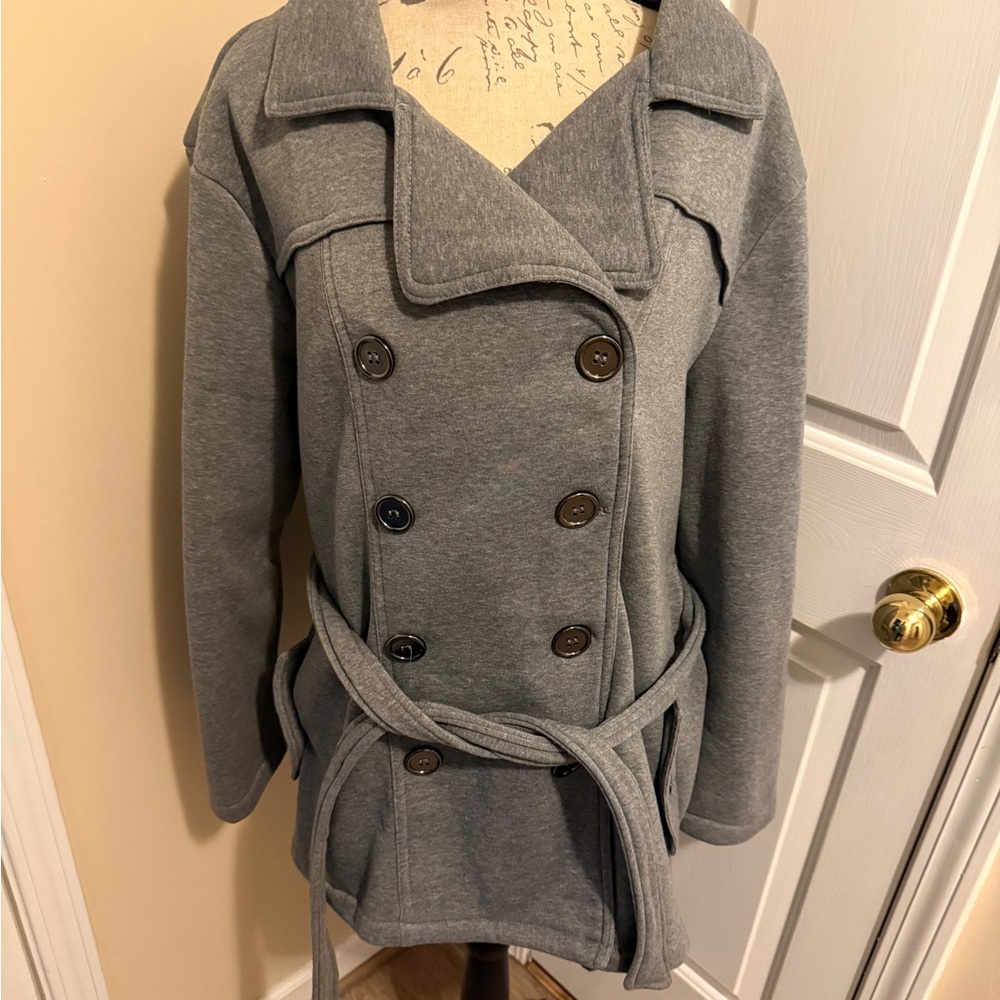 Women’s New Look Charcoal Double-Breasted Pea Coat, 3X